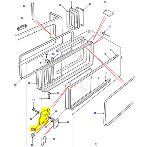 Verrou gauche vitre coulissante - jusque 2001