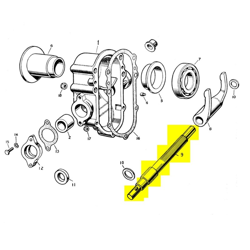 Splined cross shaft for clutch fork - used