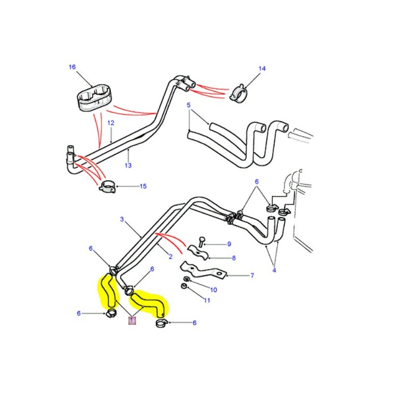 Heater hote 4 cyl. except TDi