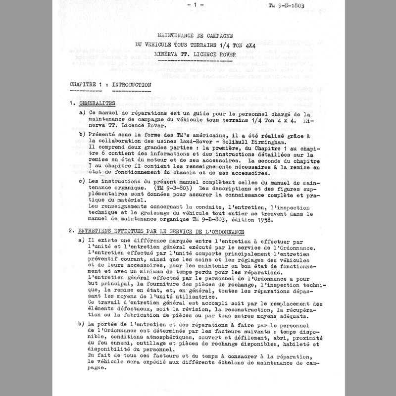Copie manuel d'atelier Minerva - TM9-B-1803