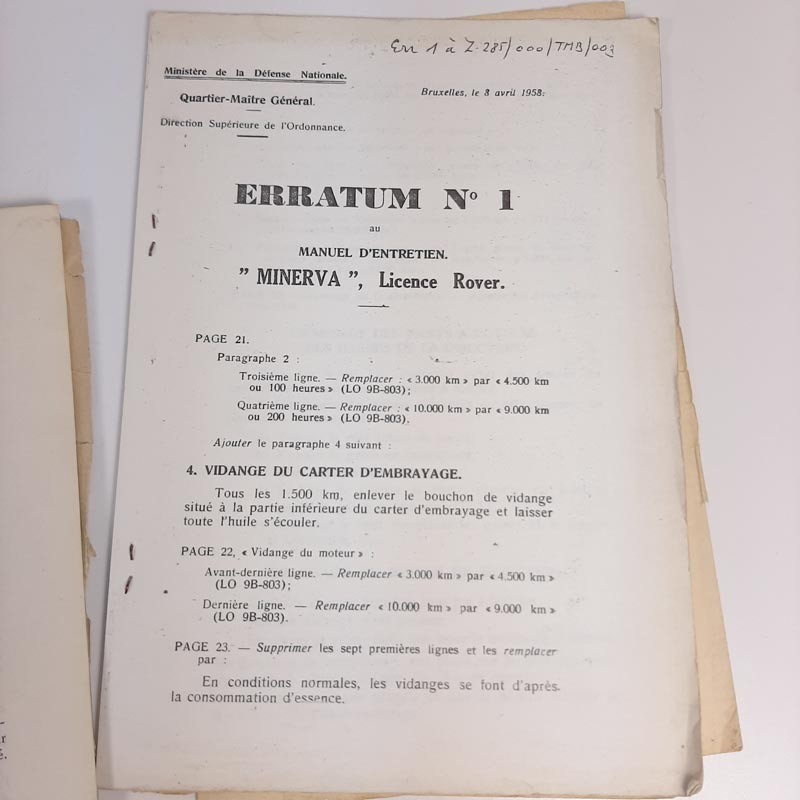 Manuel d'entretien Minerva - occasion