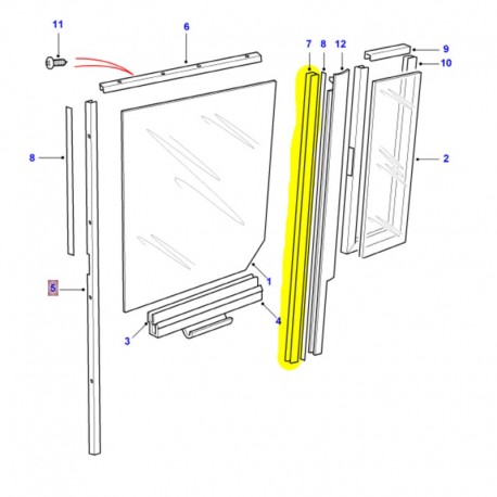 Glissière de vitre porte latérale arrière - verticale