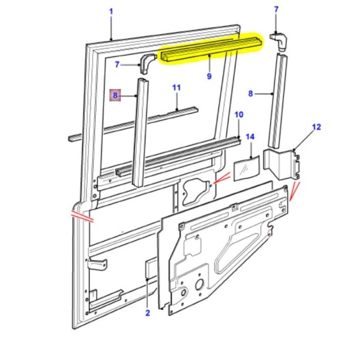 Window channel filler - top - RH second row door