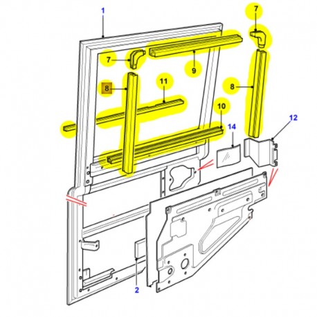 Kit joints de vitre porte arrière gauche