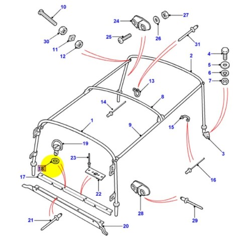 Retainer for ring head stud hood frame