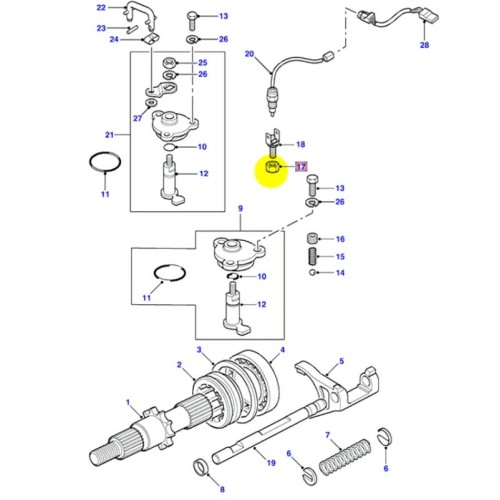 Ecrou pour interrupteur marche arrière et blocage diff.