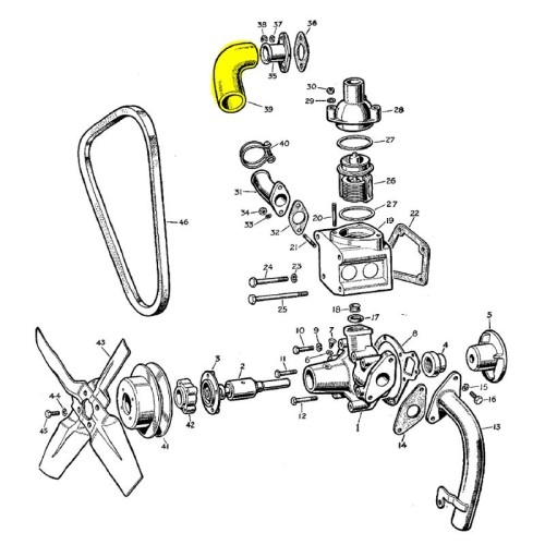 Rubber hose connecting water pipe to inlet elbow 1954-58
