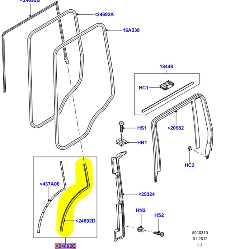 Joint inférieur de porte arrière gauche