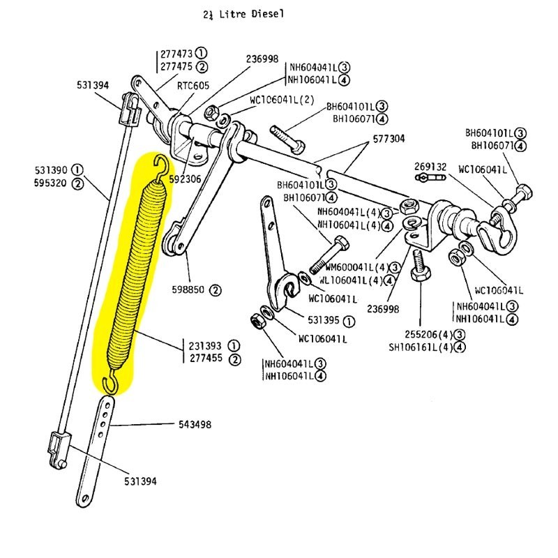Brake master cylinder return spring 1954-58 & accelerator pedal 2.25D 1958-74