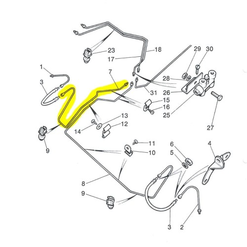 Front brake line RH – dual circuit system – pre 1980