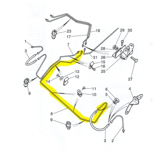 Front brake line LH – dual circuit system – pre 1980