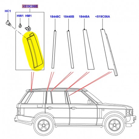 Cover RH black outer e pillar upper