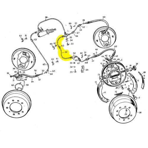 Brake pipe between T pieces
