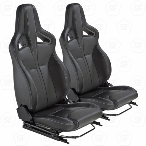 Pair Elite Sports seat heated black leather - twin white stitching