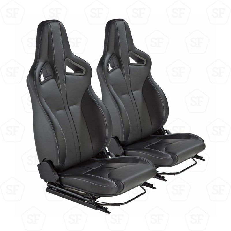 Pair Elite Sports seat heated black leather - twin white stitching