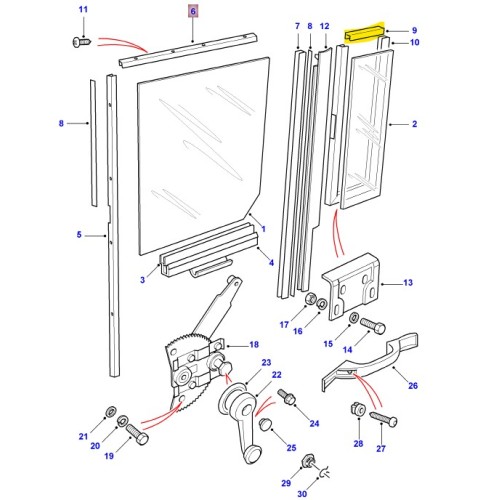 Top rail – rear side door – 5mm glass panel