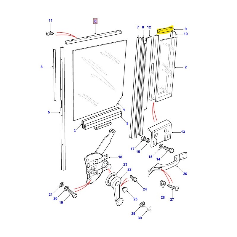Top rail – rear side door – 5mm glass panel