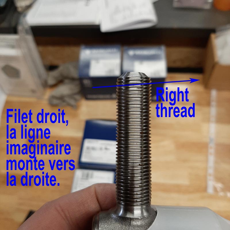 Vis à filet trapézoïdal pas simple, filetage à droite ou à gauche